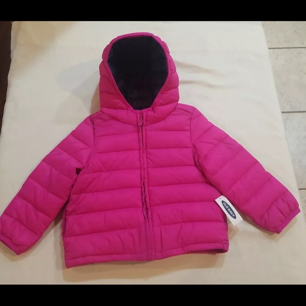 NEW WITH TAGS Old Navy Hooded Frost-Free Puffer Jacket Toddler Girls FLAMINGO